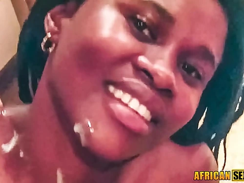 South african nubile dark-hued waitress gets intense pop-shot facial